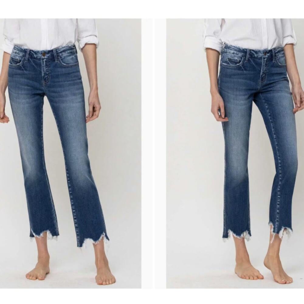 Flying Monkey Mid Rise Distressed Hem Ankle Straight Leg Jeans F4277 NWT Size 32
